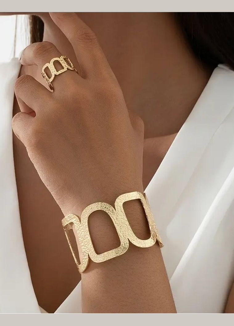 Золотистый набор бижутерии - браслет и кольцо скоба геометрия, 1190 Fashion Jewelry (342337932)