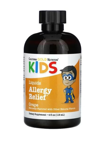 , жидкое средство от аллергии для детей, без спирта, виноград, 118 мл California Gold Nutrition (280947003)