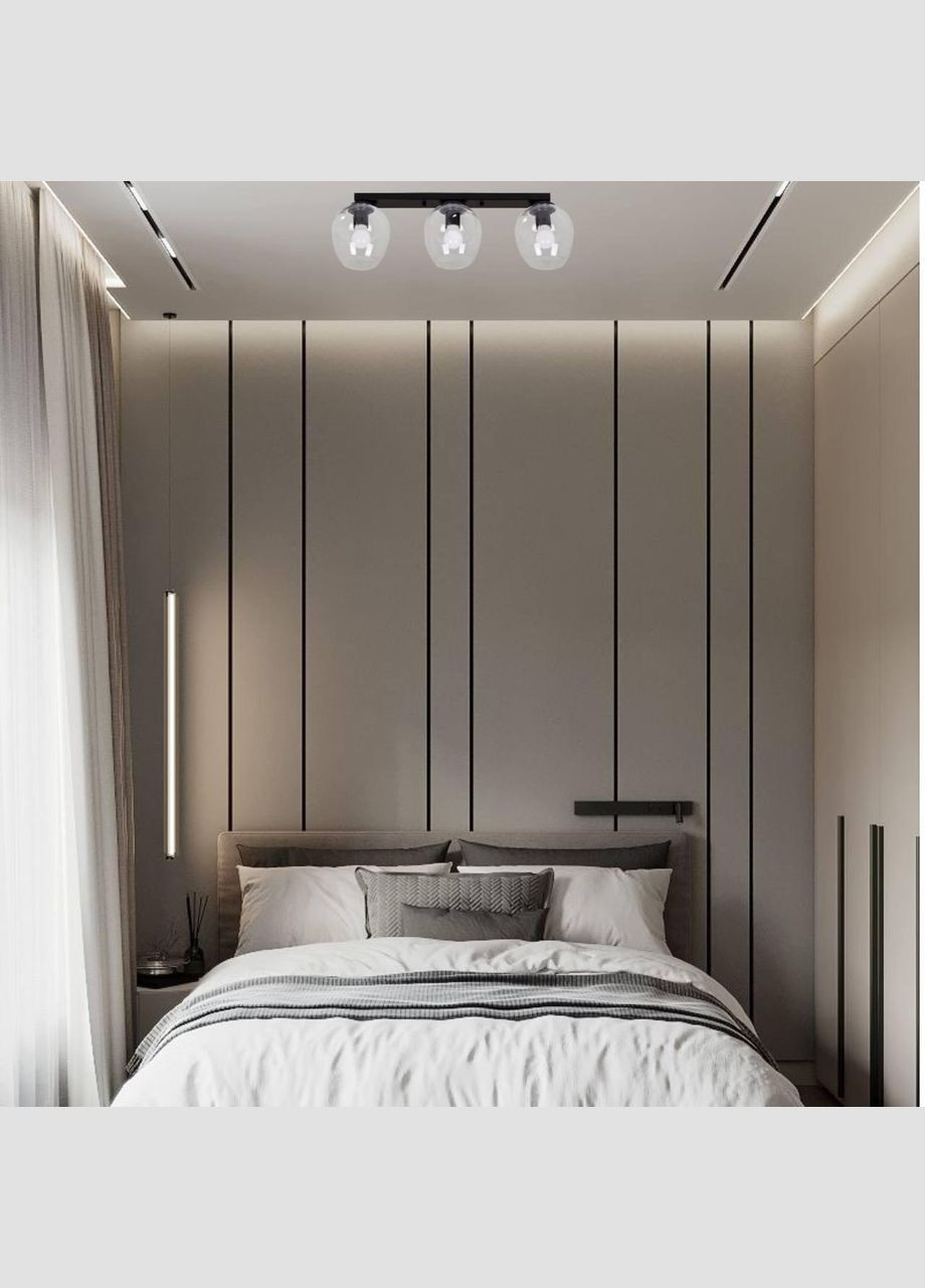 Чорна стельова люстра з прозорими молекулами на 3 лампи (56-XPR0231F-3 BK+CL 500) No Brand (370070052)