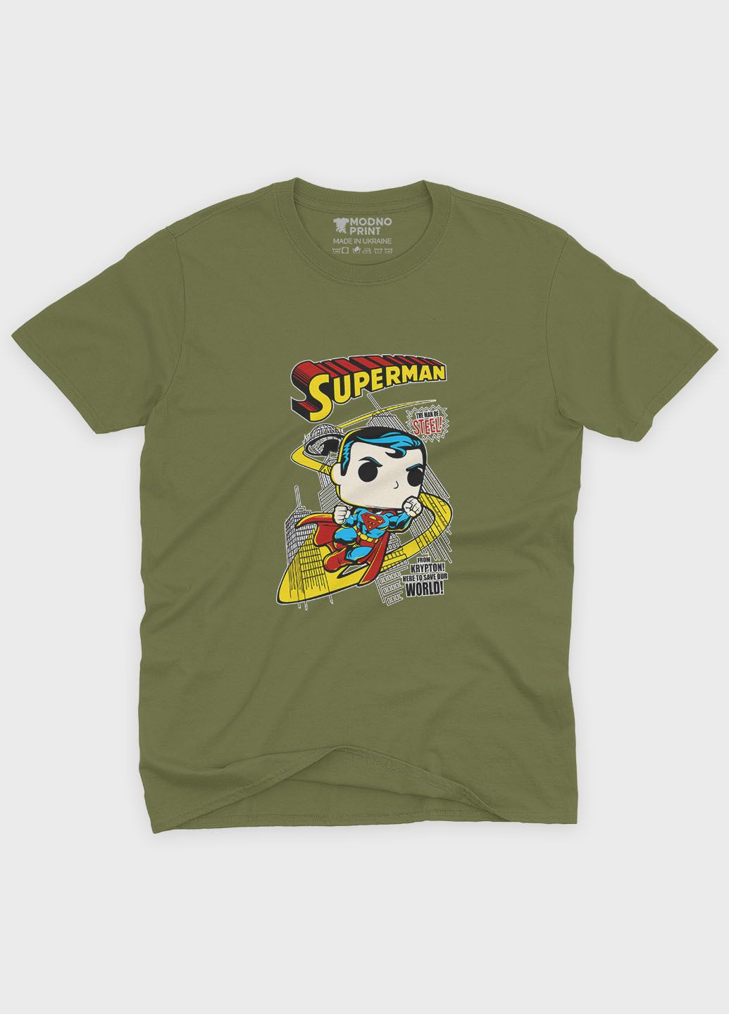 Хакі (оливкова) чоловіча футболка з принтом супергероя - супермен (ts001-1-hgr-006-009-003) Modno