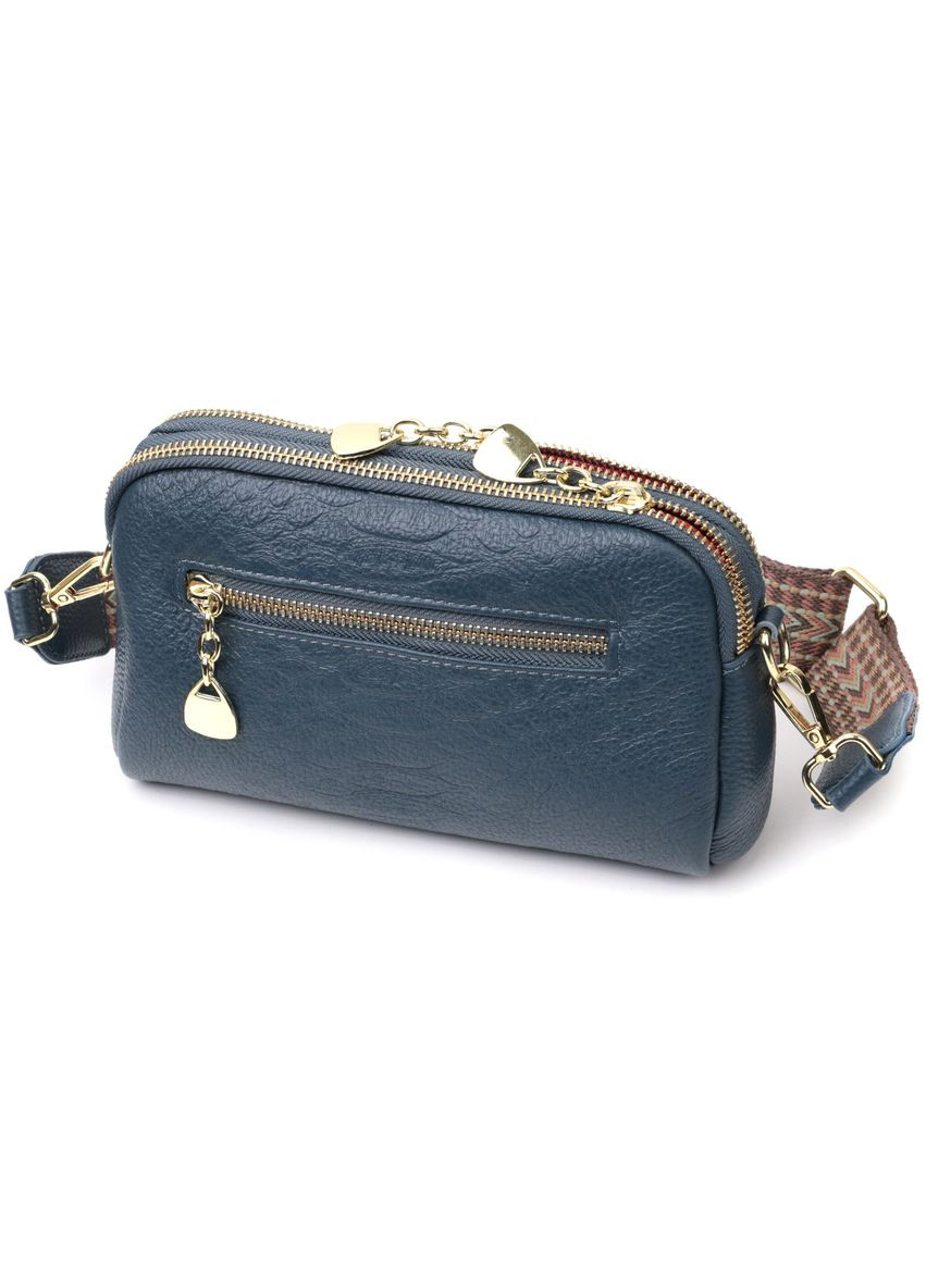 Модна кроссбоді на два відділення з натуральної шкіри синя 22355 Vintage (329195395)