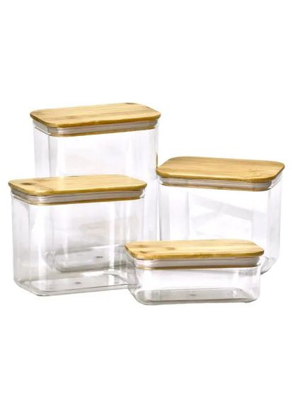 Набір банок для сипучих продуктів 4 шт пластикові з бамбуковими кришками для зберігання круп та спецій контейнери для зберігання Yiwu (370432188)