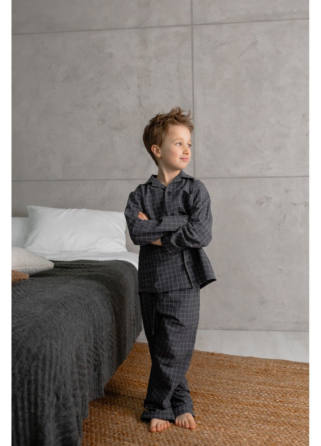 Сіра всесезон піжама дитяча в клітинку варена бавовна homely графіт сорочка + брюки Handy Wear