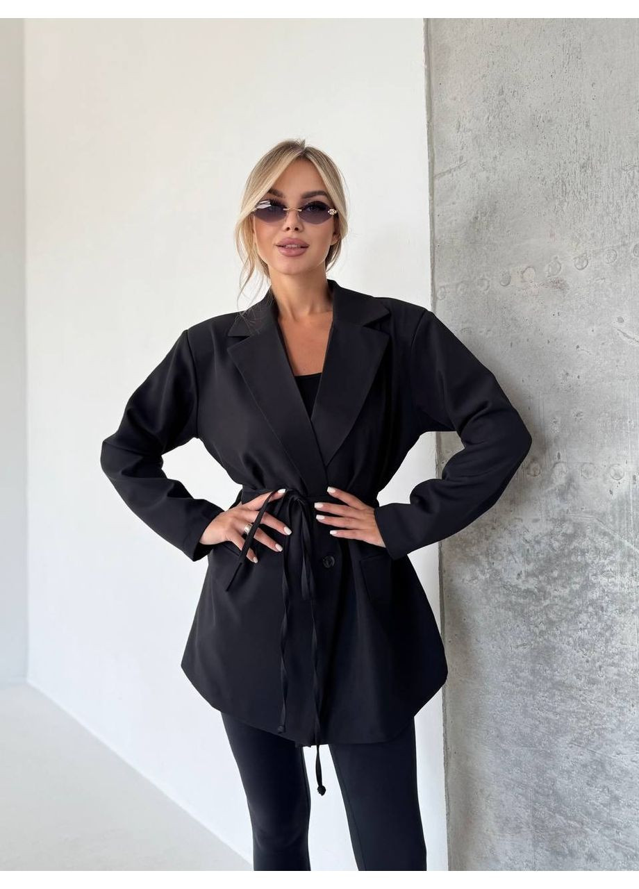 Черный женский пиджак жакет костюмная ткань, с пончиками, подкладом Україна -