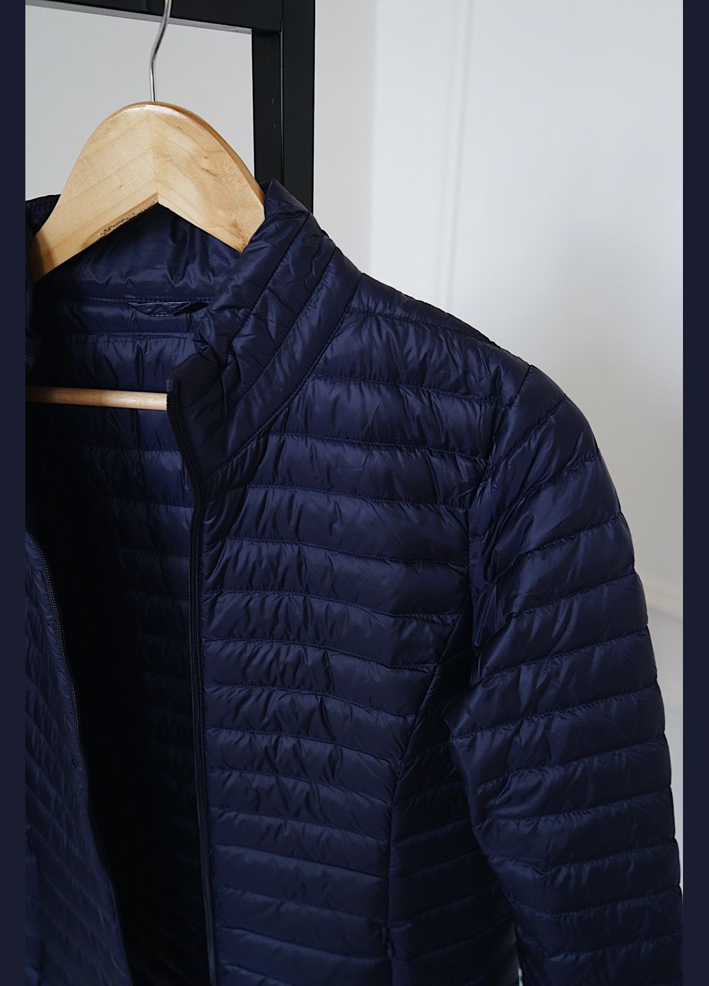 Синя демісезонна подовжений ультралегкий пуховик One