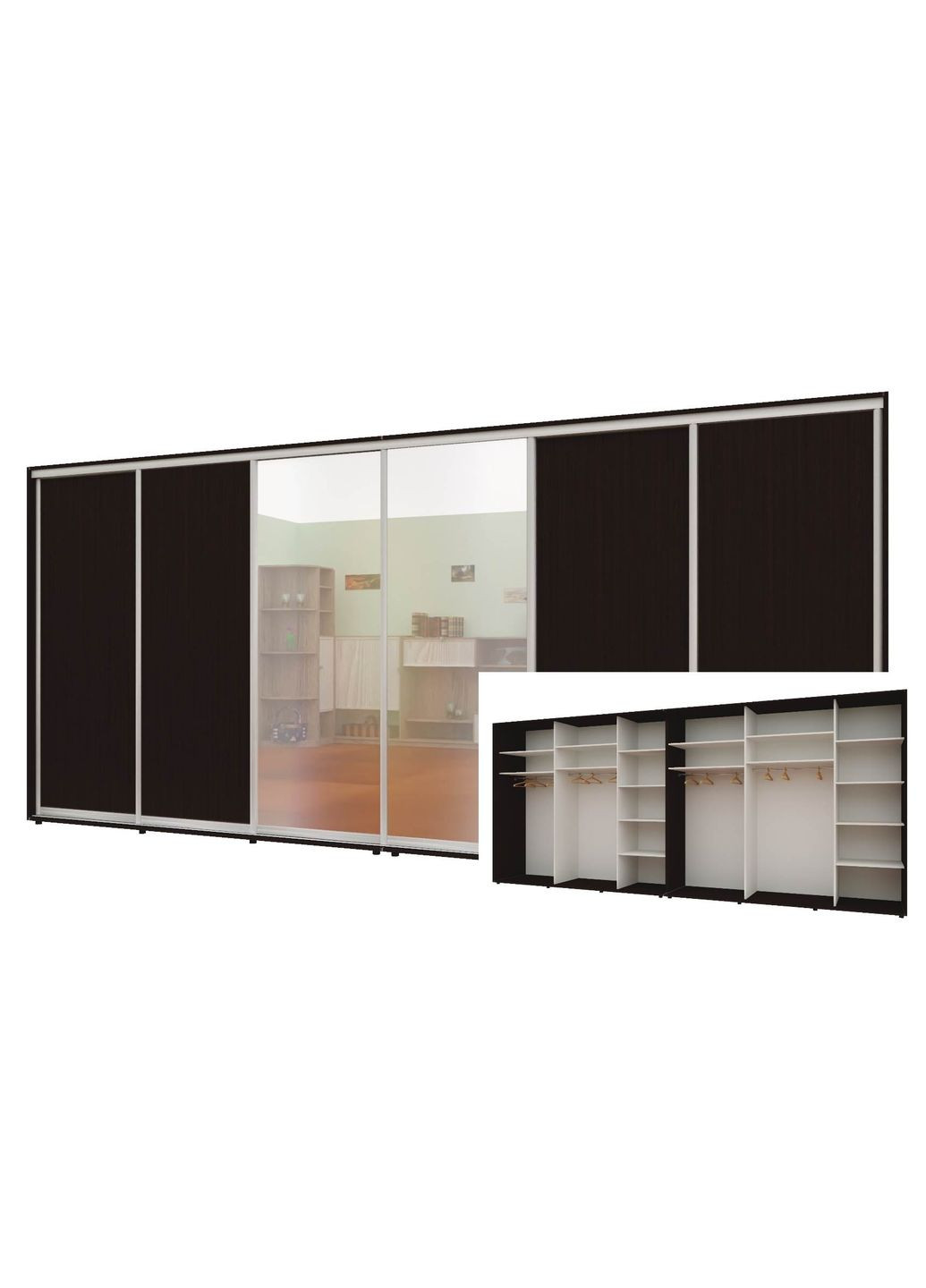 Шафа-купе шестидверна 440*60*240 см Венге 4 двері ДСП + 2 двері Дзеркало Стандарт Комфорт Меблі (360472477)