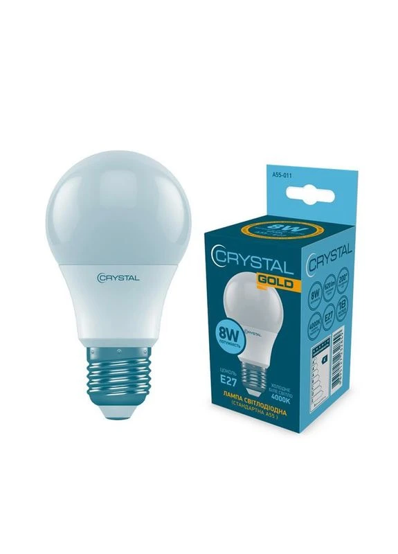 Лампа світлодіодна стандартна Кристально-золотистий 8W Е27 4000K (A55-011) Crystal (400430243)