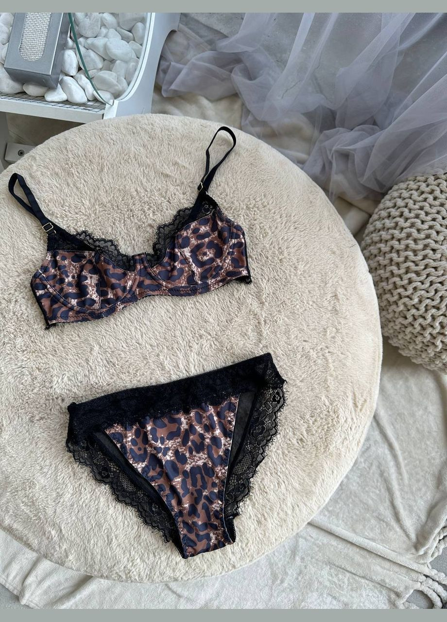 Коричневый демисезонный комплект белья трусики+ бюстгальтер No Brand