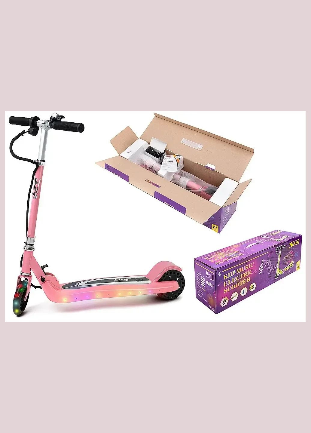 Складаний електросамокат для дітей із підсвіткою, рожевий акумуляторний самокат 5,5 Kids SNS (322288308)