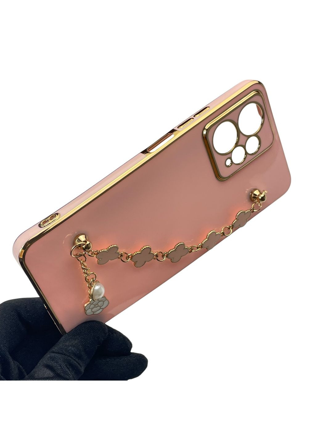 Чохол для телефона Redmi Note 12 4G жіночій із ремінцем з прикрасами та золотою окантовкою на сяомі редмі нот 12 4г пудровий gs1 Xiaomi (366234222)