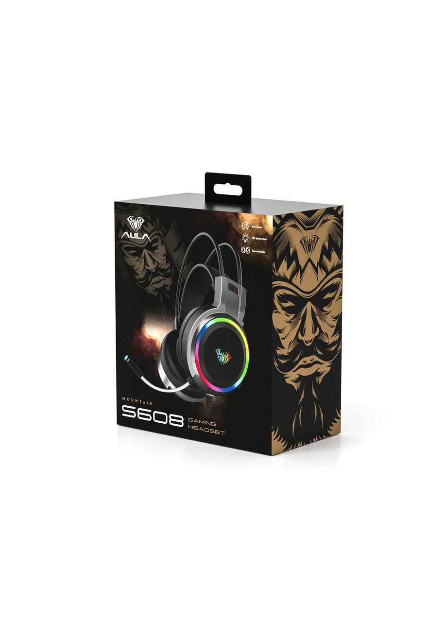 Гарнитура S608 Wired Gaming Headset Black с подсветкой, 2 м, стерео, микрофон, цвет Aula (371633723)