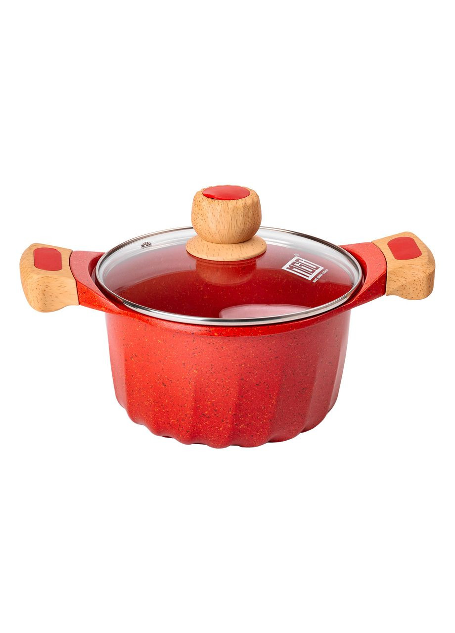 Набір посуду, 3 каструлі, товстодонне алюмінієве дно з лопаткою та ополоником, червоний HP-4-401R (A-033016) MGC (342759079)