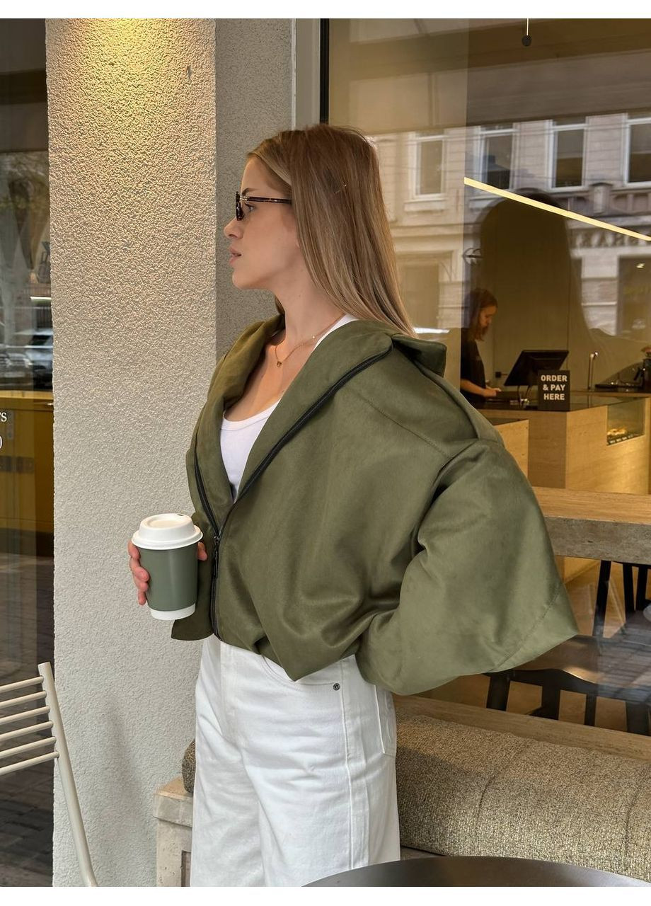 Оливкова (хакі) демісезонна куртка жіноча замшева Style Point