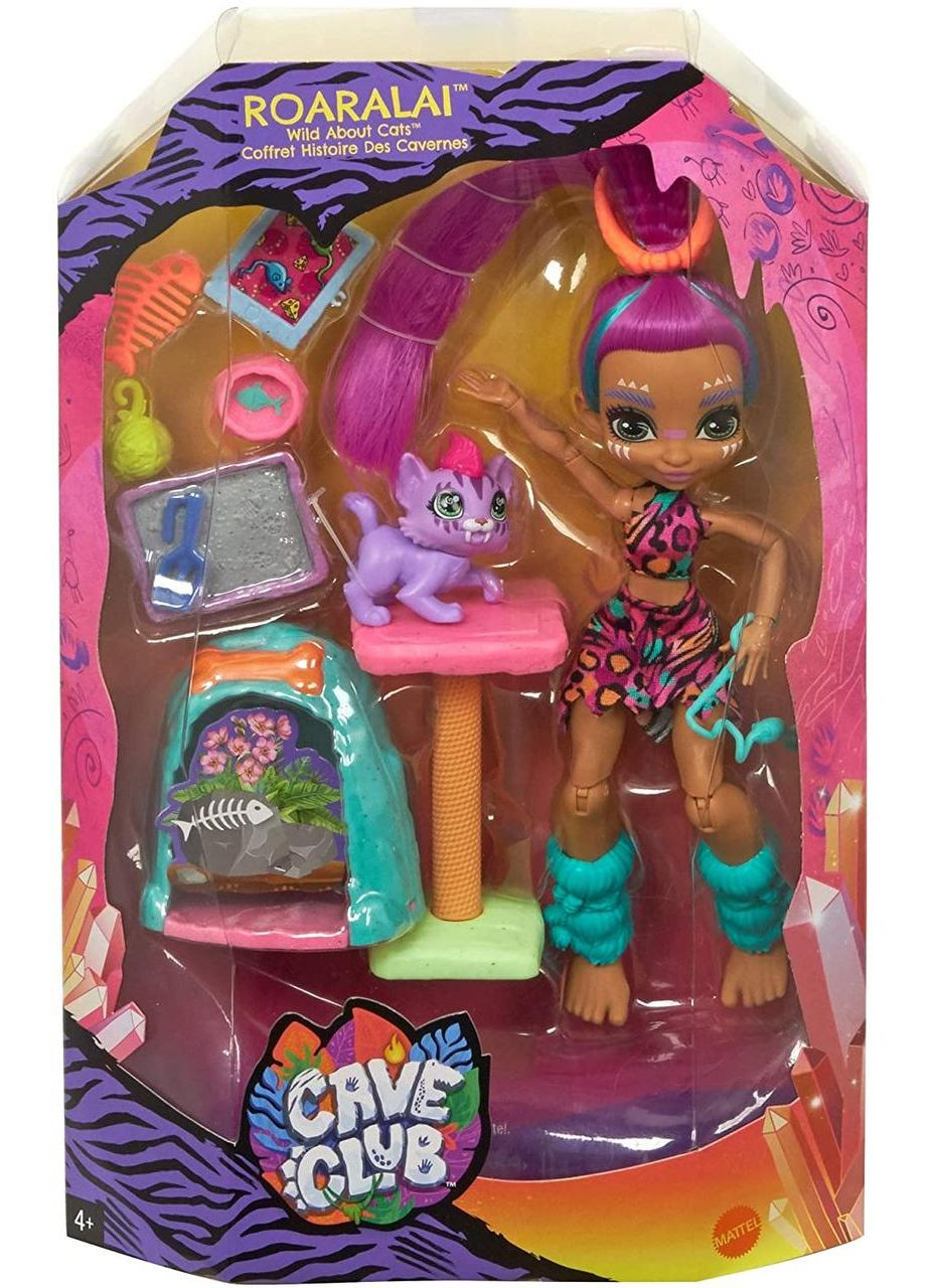 Пещерный Клуб Кукла Рорелай и котенок Феррелл Cave Club Roaralai GNL95 Mattel (372012126)