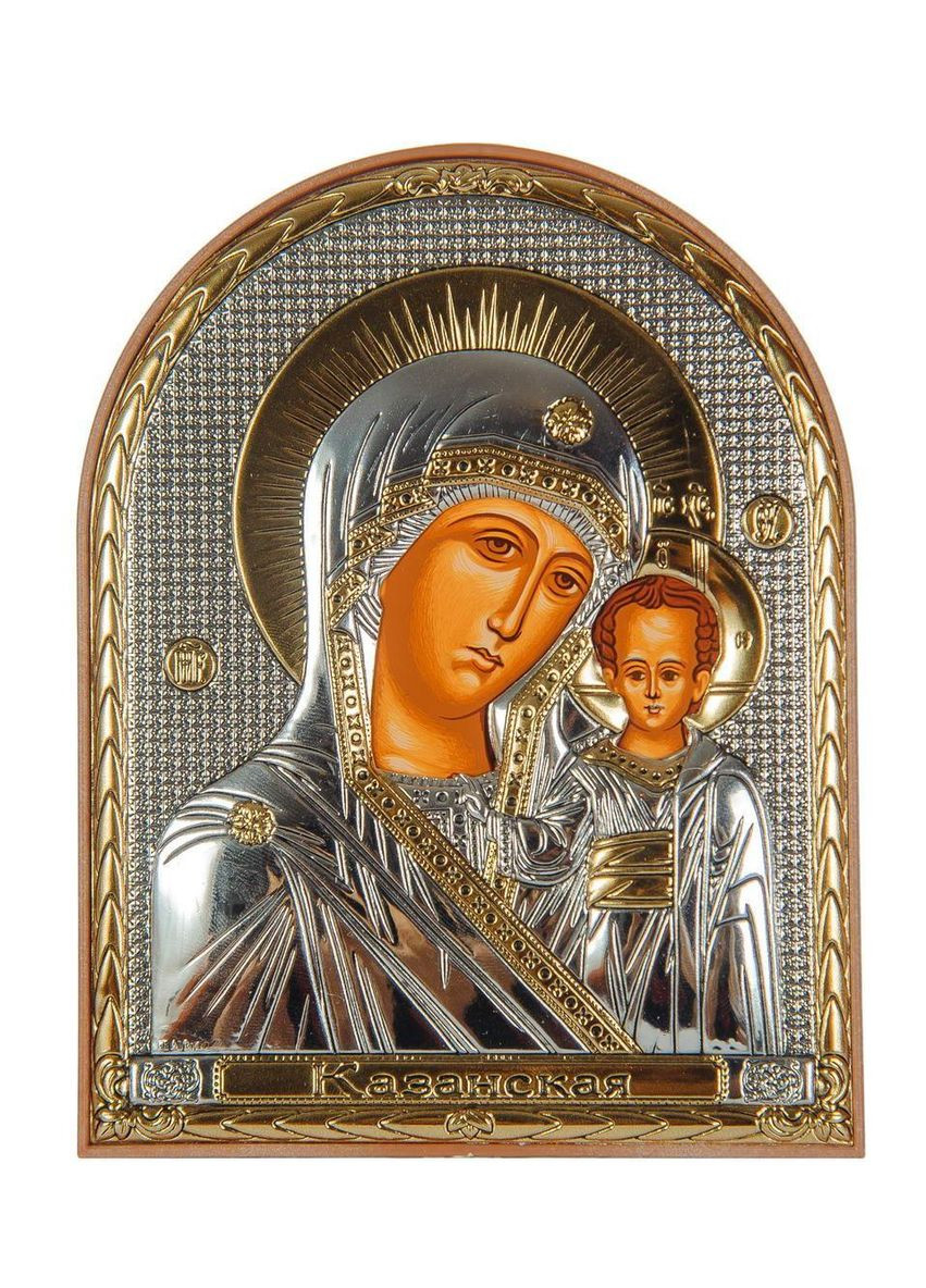 Серебряная Икона Казанская Божья Матерь 8,5х10,5см арочной формы в пластиковом киоте 15,5х12 Silver Axion (266266120)