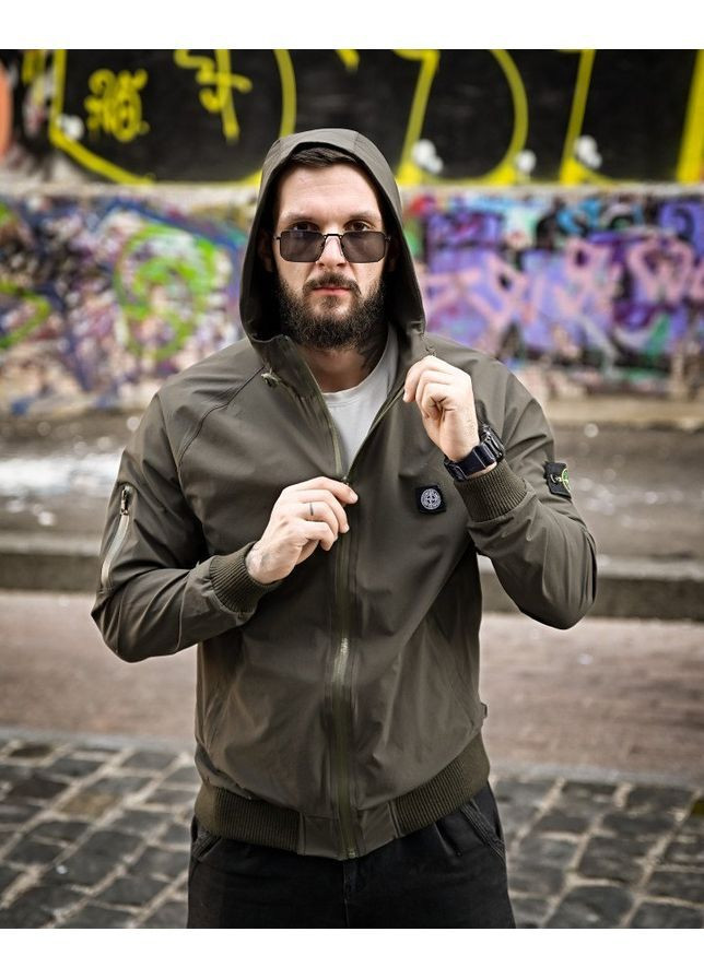 Оливковая демисезонная ветровка No Brand