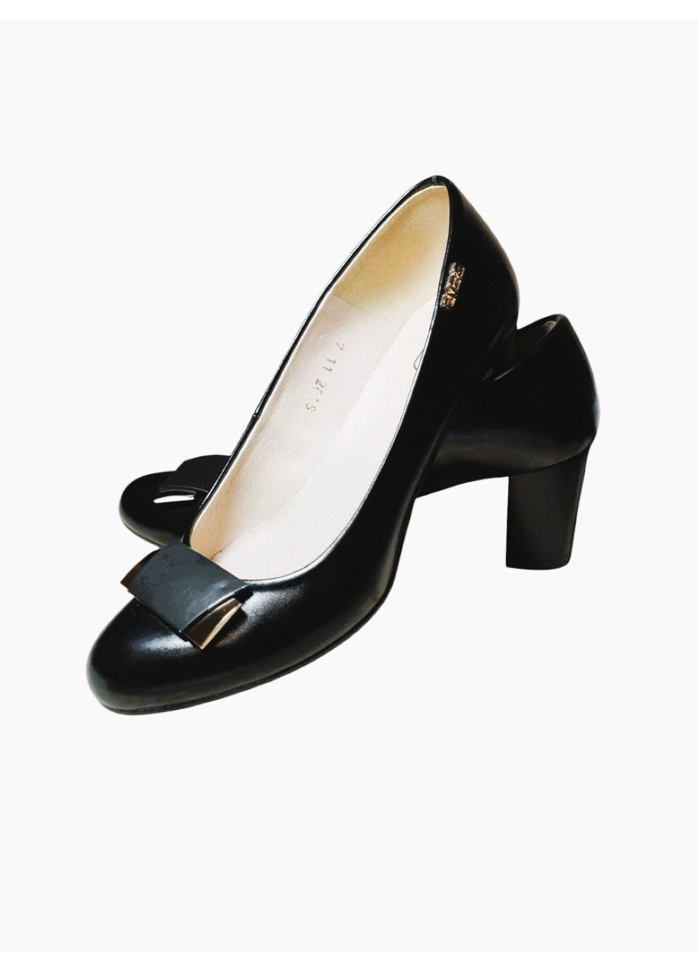 Embis, класичні жіночі туфлі на середньому підборі з декором чорні мері джейн чорний з натуральна шкіра, польща — всесезон (357260918)