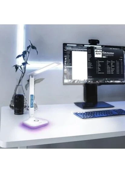 Лампа настільна LED TF05W-RGB, White, 7 Вт, 3000K/4100K/5500K, 300 лм, сенсорне керування, LCD дисплей показує годинник, Videx (395341761)