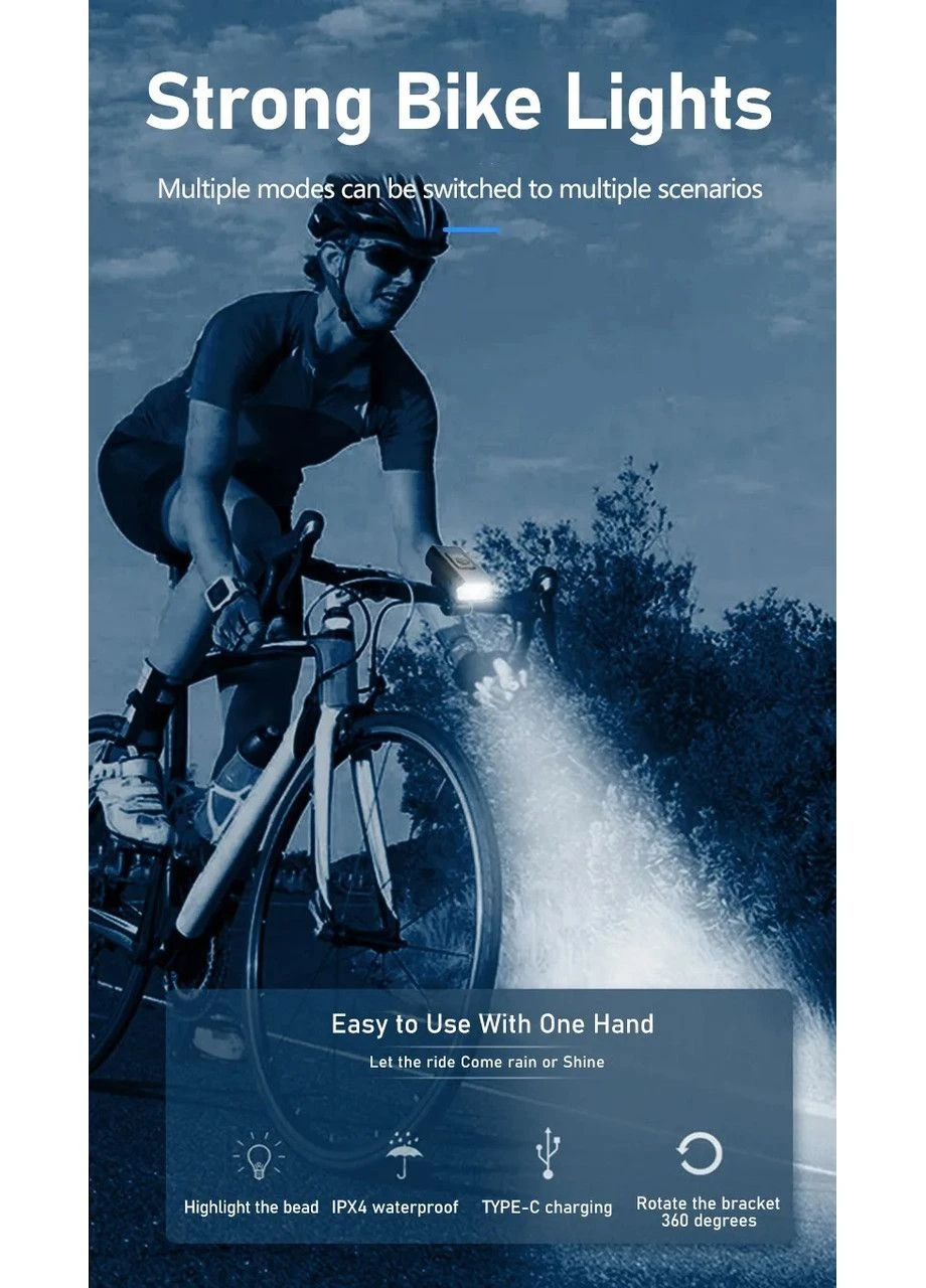 Світлодіодна фара для велосипеда LED Bicycle Front Light Type-C 6 режимів Водостійка з інтелектуальним сенсором Чорна No Brand (362962044)