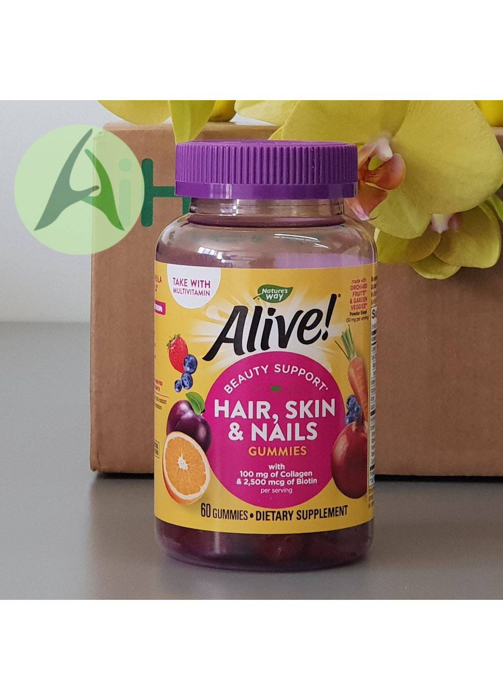 Alive! жевательные таблетки для волос, кожи и ногтей, клубника, 60 таблеток Nature's Way (361858723)