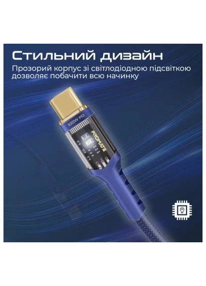 Дата кабель (lucidline-cc200.navy) Promate USB-C to USB-C 2.0m (401637649)