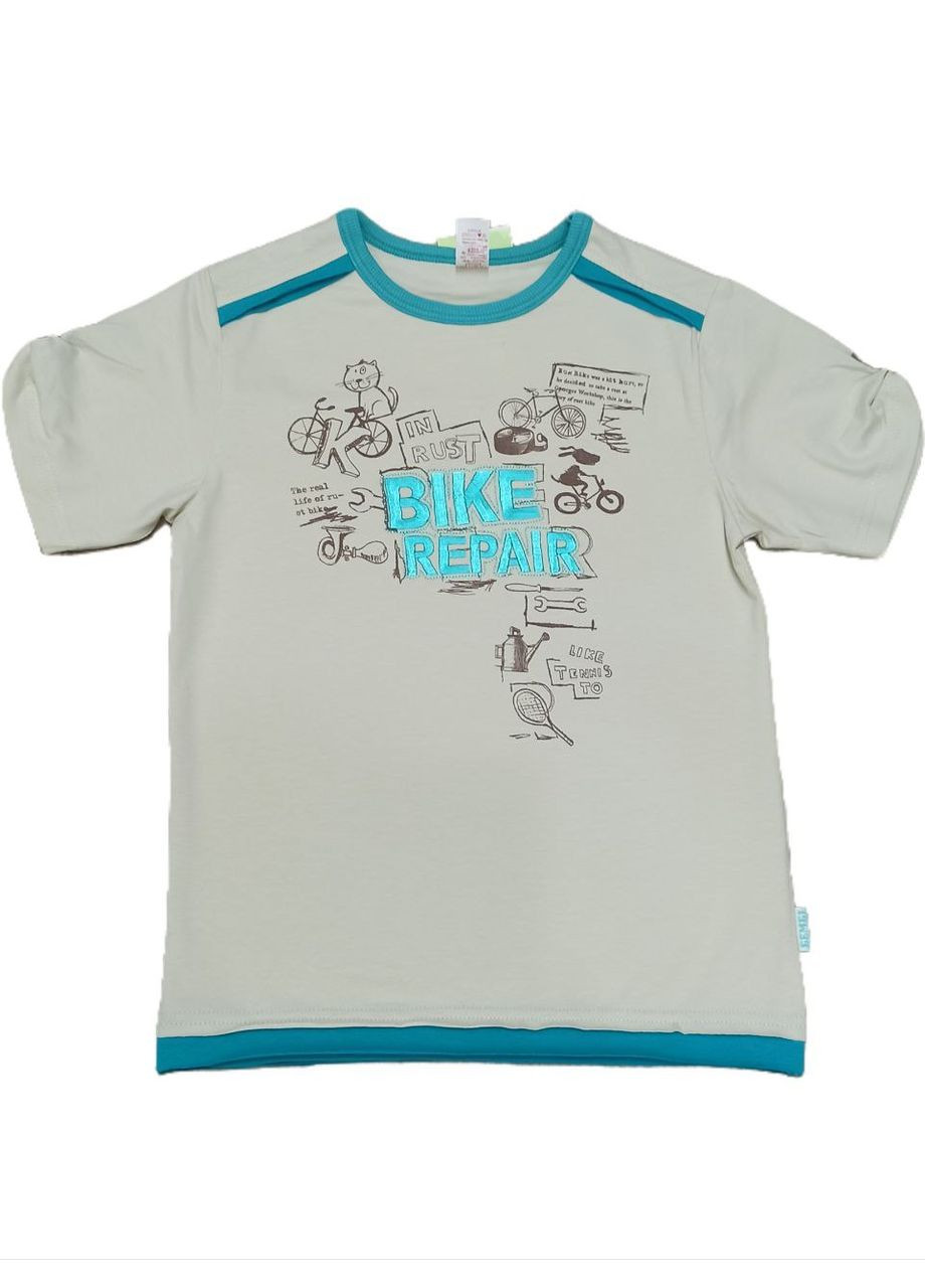 Бежевая летняя футболка для мальчика bike р.134 бемби Бембі