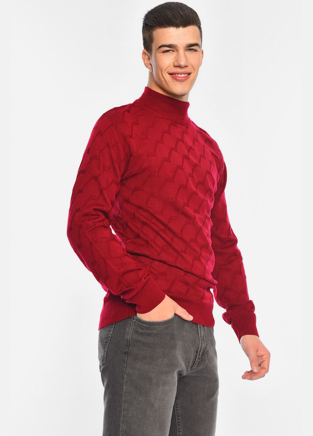 Бордовый демисезонный свитер мужской однотонный бордового цвета пуловер Let's Shop