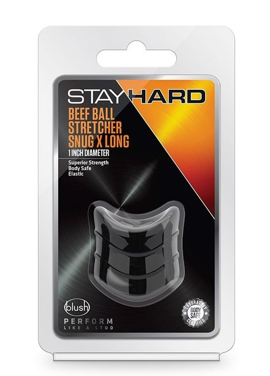 Кільце ерекційне STAY HARD BEEF BALL STRETCHER SNUG XLONG Чорне, 3.8 х 2.5 см Blush (297398950)