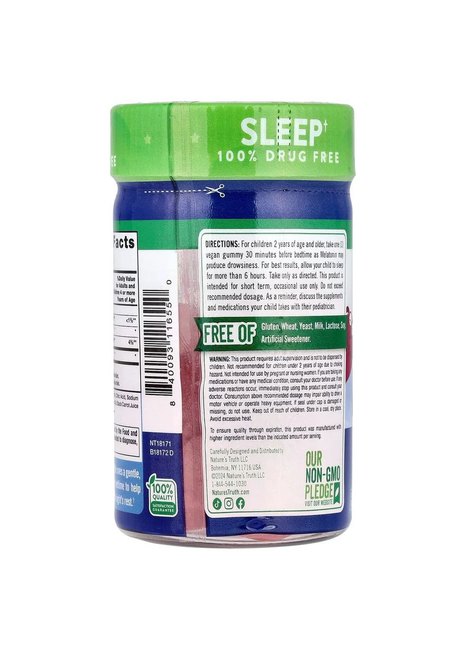 Мелатонін для сну, Sleep Melatonin, Just 4 Kids,, для дітей, смак вишні, 40 веганських жувальних цукерок Nature's Truth (369609384)