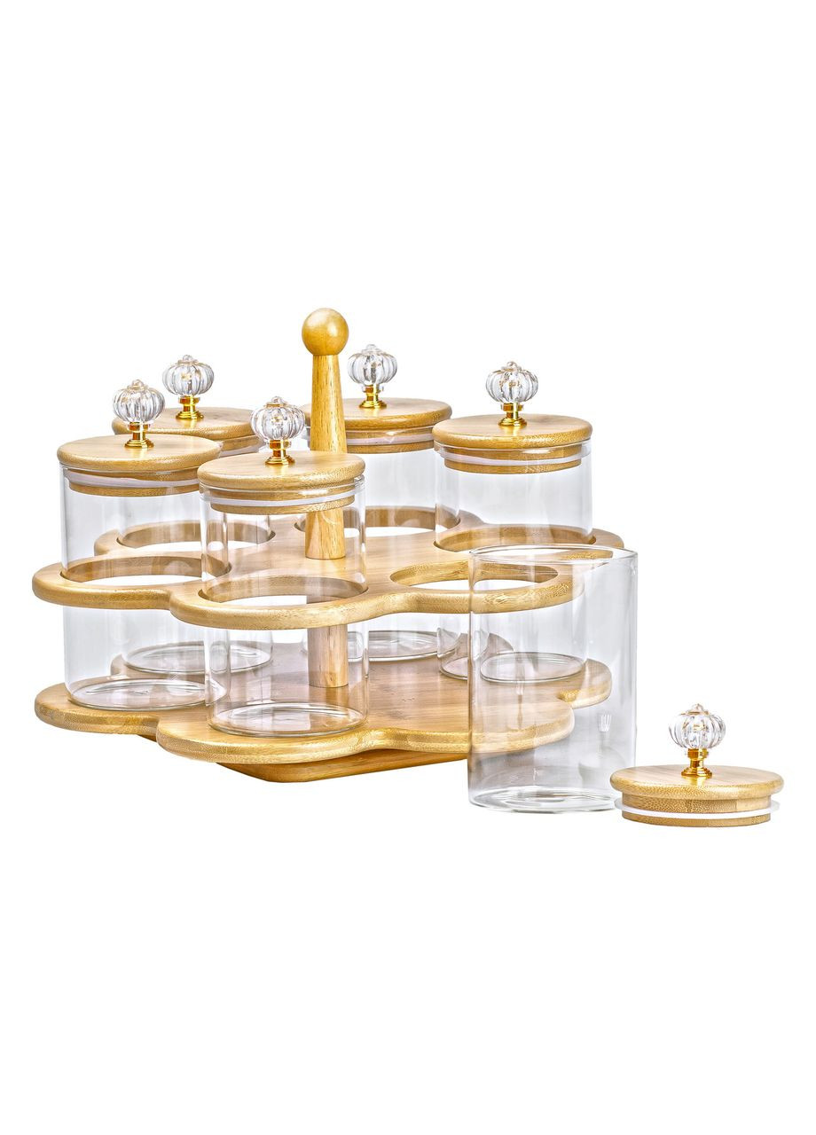 Банки для сыпучих продуктов набор из 6 штук по 580 мл на деревянной подставке HP16292 (A-032505) TS Kitchen (347348975)