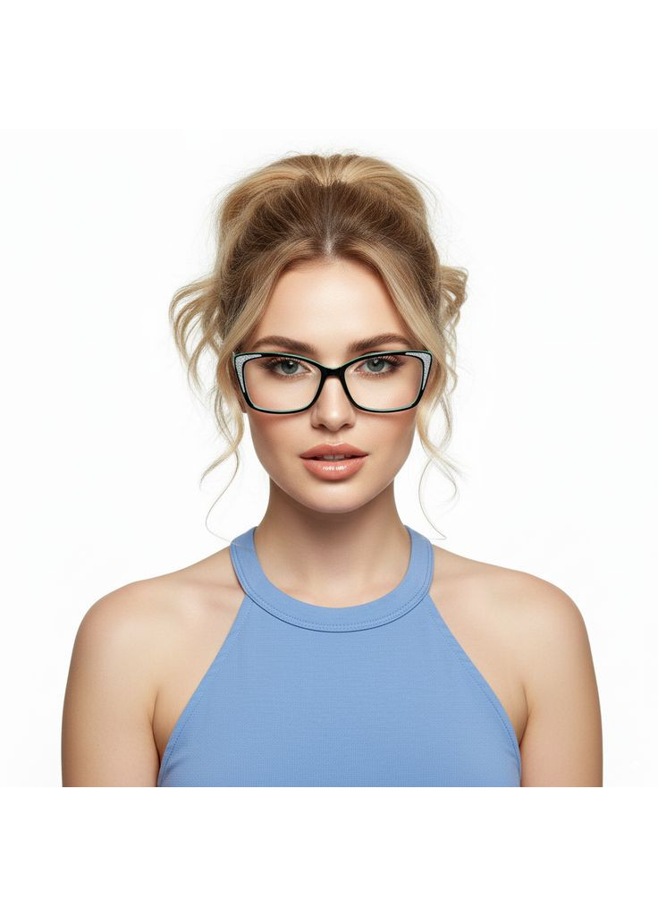 Женские очки зелёного цвета с прочной пластиковой оправой для чтения плюс и минус. Код 8108 С2 +1.75 No Brand (365832933)