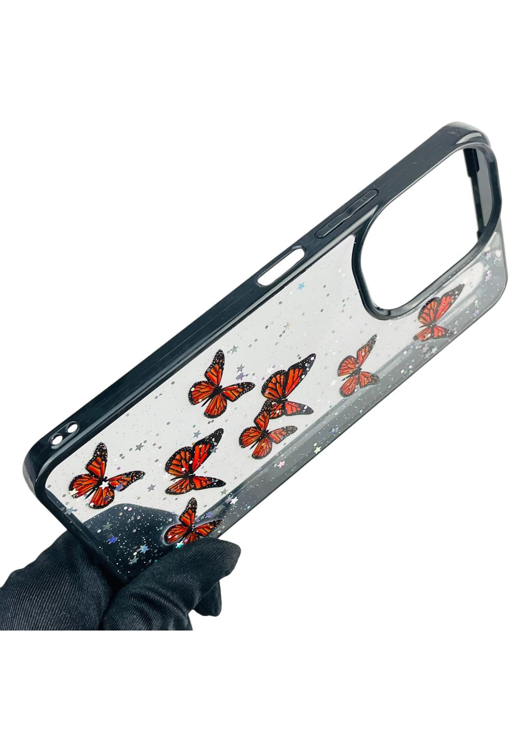 Чехол для POCO C65 с блёстками с бабочками на сяоми поко с65 черный Xiaomi (366387762)