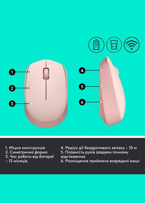 Мышь беспроводная M171 Rose (910-006865) Logitech (336958615)