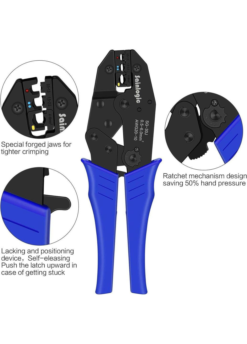 Пресс-клещи Sainlogic sg-30J для медных изолированных наконечников 0,5-6 мм² с набором 700 шт. No Brand (302237948)