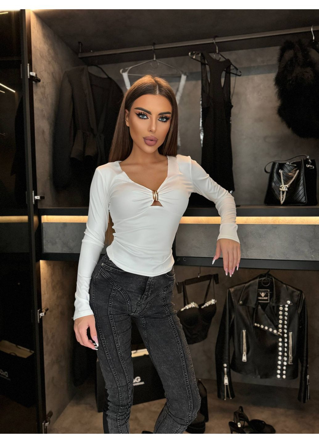 Лонгслив из микродайвинга с акцентной деталью — ЗАМЕР В ОПИСАНИИ Vione (370285289)