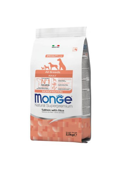 Сухий корм для собак 2.5 кг (8009470011297) Monge Dog All breeds Adult Light зі смаком риби та рису (370018783)