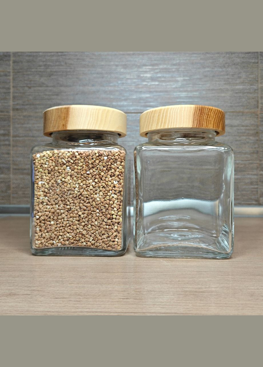 Набір скляних банок для сипучих продуктів 1062 мл 6 шт 15,8х10 см з дерев'яними кришками No Brand (323658665)