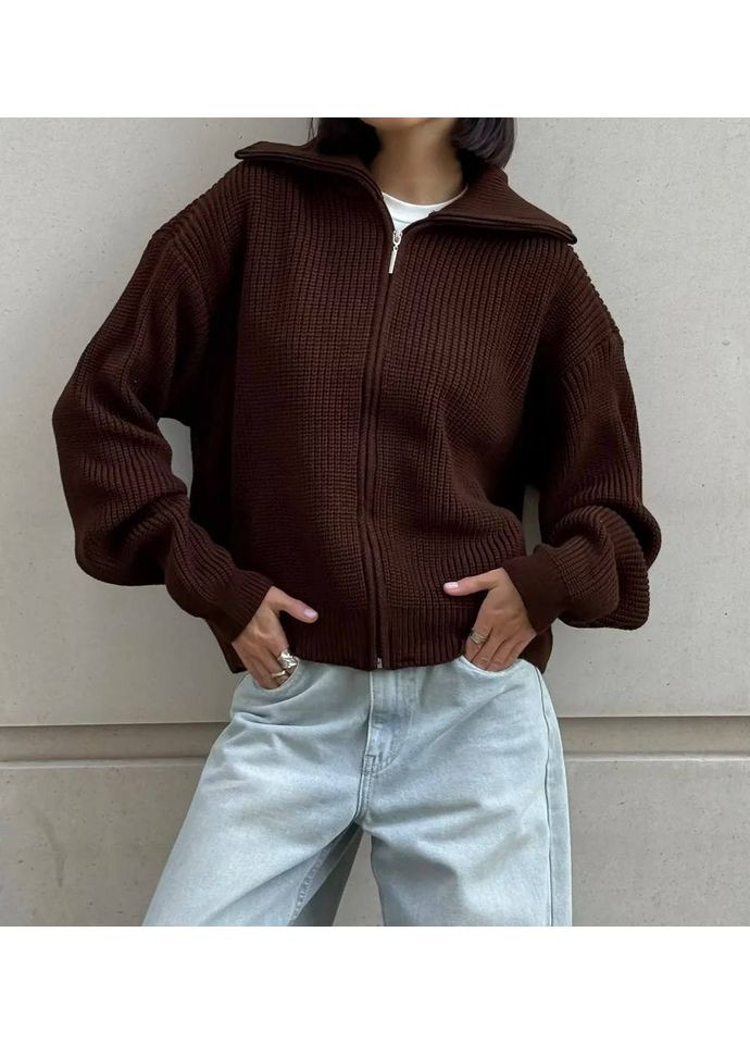 Оверсайз кофты с фактурной вязкой, молнией и воротником-стойкой — универсальный размер 42–48 (замеры в описании) Vione (367077686)