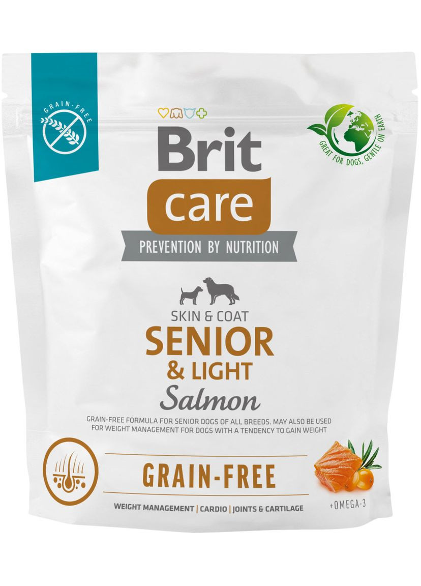 Корм для старіючих собак Dog Grain-free Senior & Light беззерновий з лососем 1 кг (8595602558940) Brit Care (303629006)