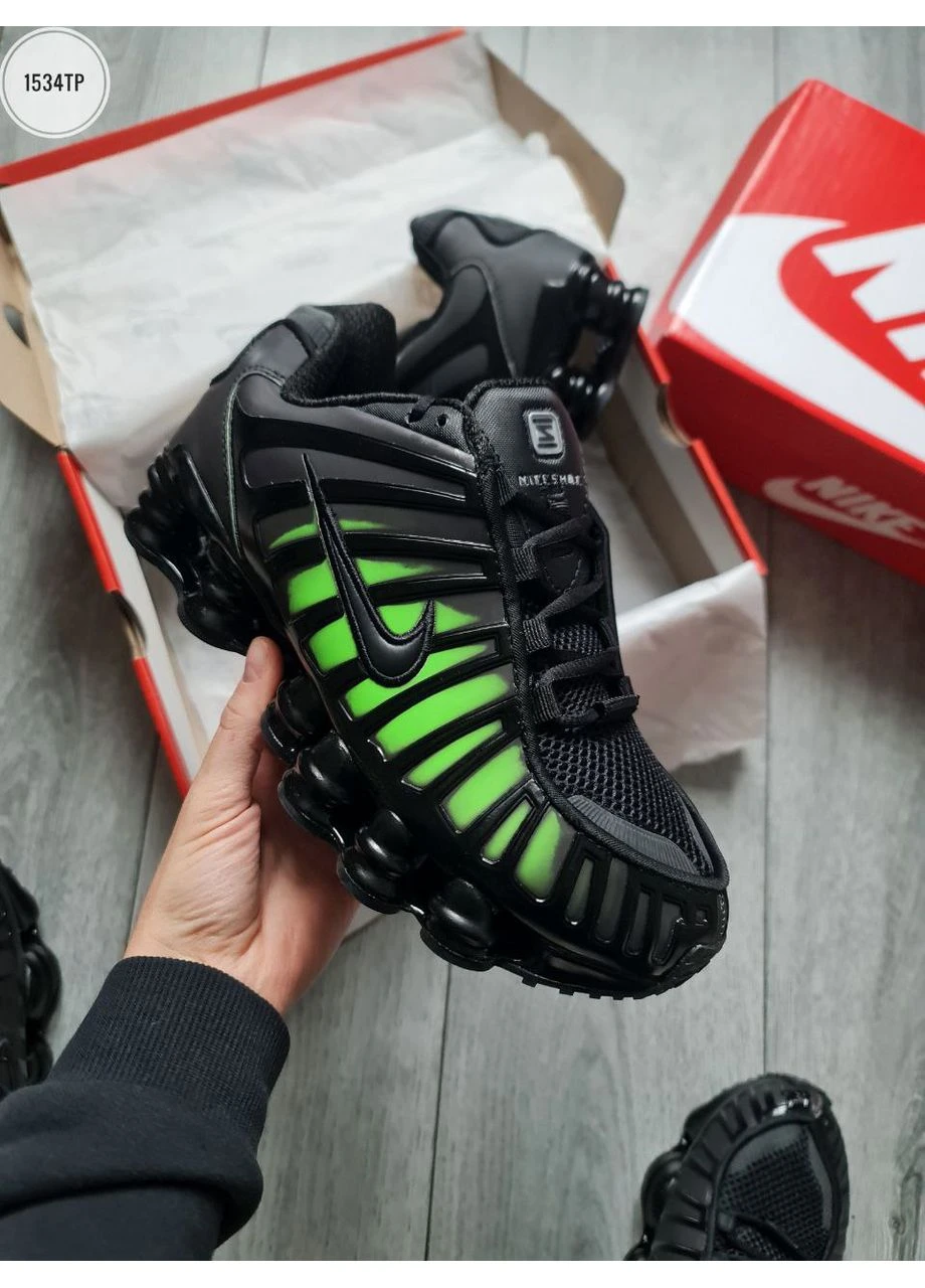 Чорні кросівки чоловічі nike shox tl black/green найк шокс тл чорні демісезон No Brand