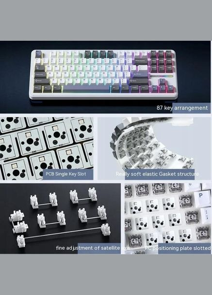 Клавиатура беспроводная 2.4G Bluetooth с RGB, игровая, Hot Swap, 3 режима подключения, White-Blue Aula F87 PRO (322238052)