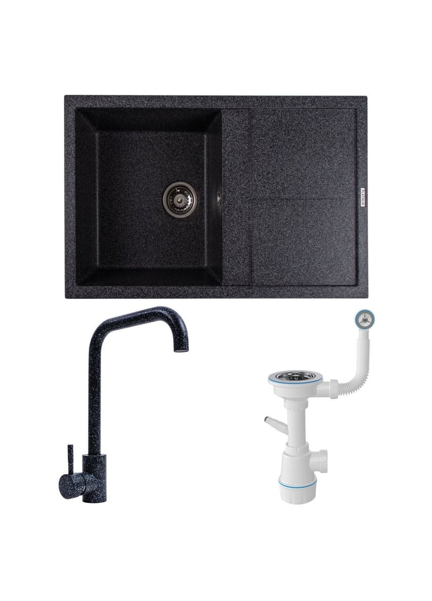 Комплект: Мийка SELENA 7950 графіт + Змішувач NS02A графіт + Сифон 1041 Valeso (362210003)