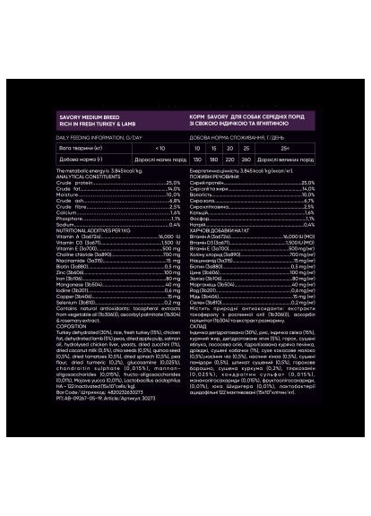Сухой корм для собак (4820232630273) Savory Medium Breed rich in Fresh Turkey and Lamb 12 кг (370020910)