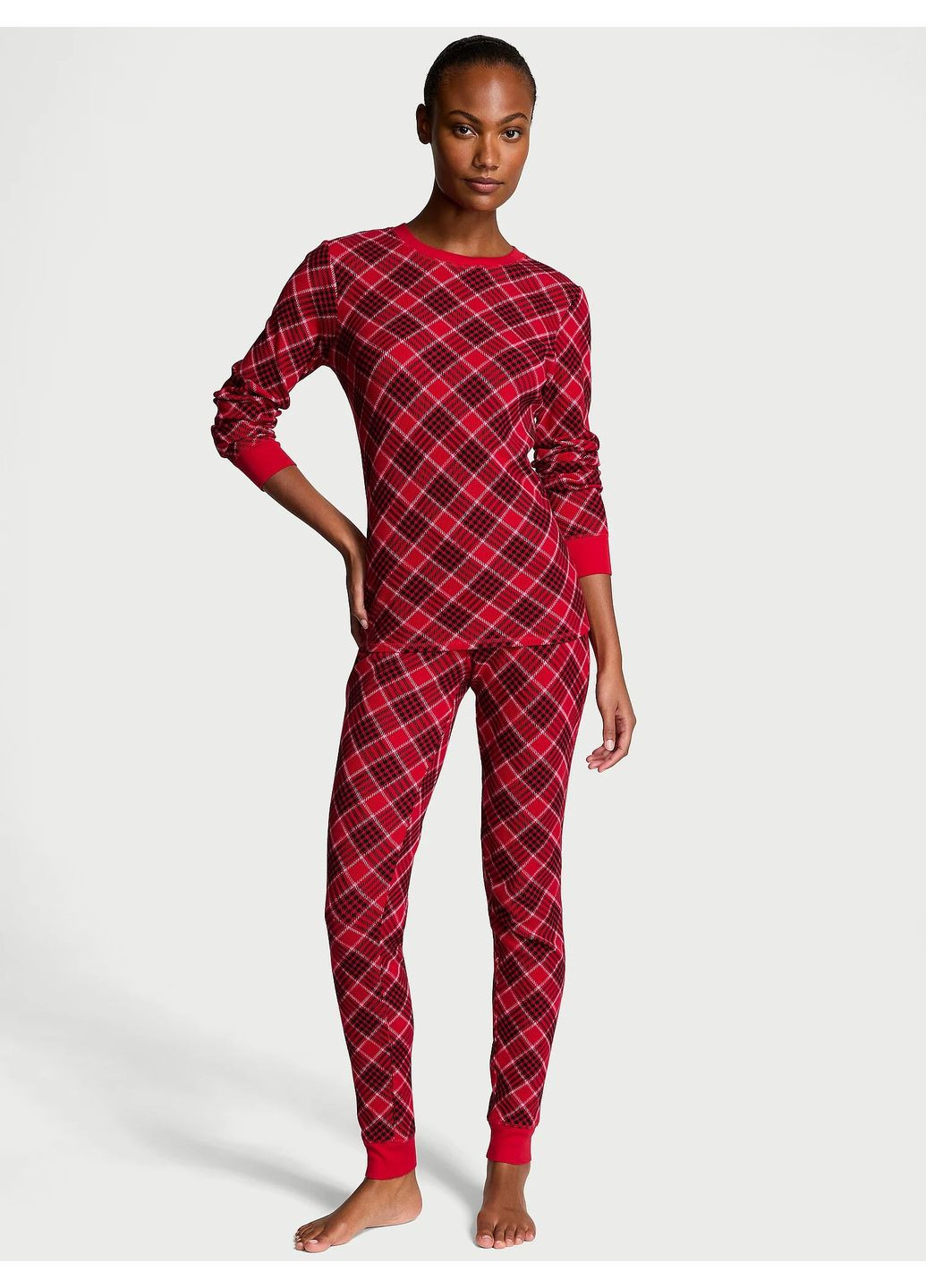 Червона піжама жіноча бавовна червона клітинка лонгслів + брюки Victoria's Secret