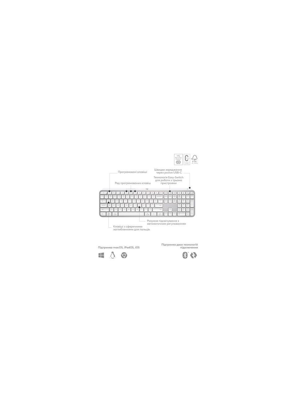 Клавиатура (920011588) Logitech mx keys s wireless ua pale grey (277608946)
