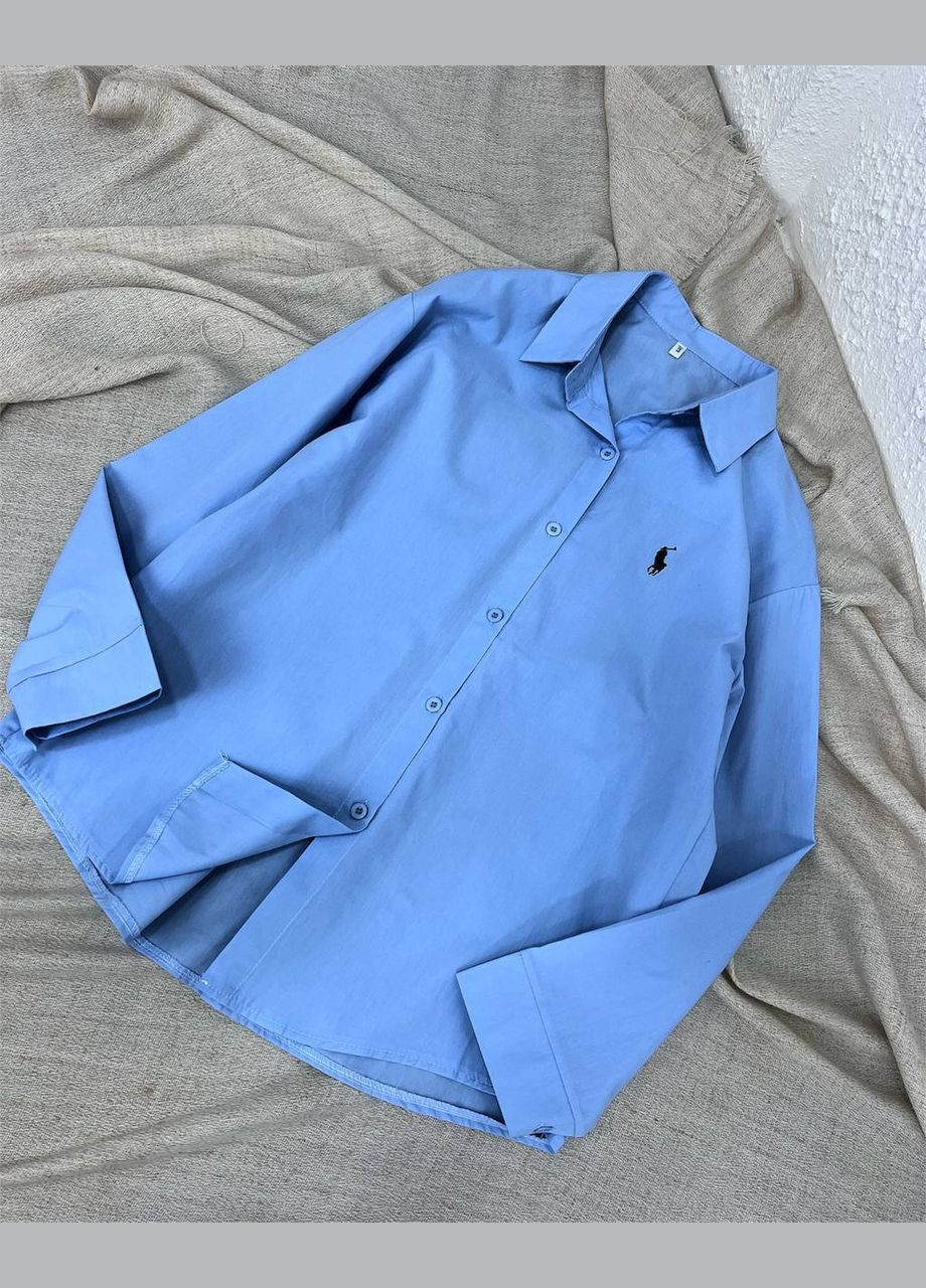 Голубой классическая, кэжуал рубашка с логотипом No Brand с длинным рукавом