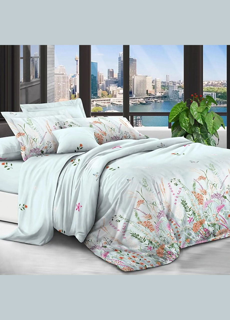 Постельное белье семейное голубое Цветы Бязь Полиэстер 852141 Ananasko (317433352)