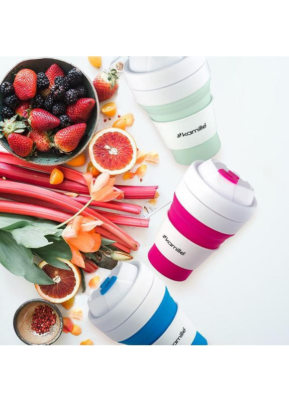 Спортивная складная бутылка для воды 350мл силиконовая розовая для активного отдыха поилка для питья Kamille (368986375)