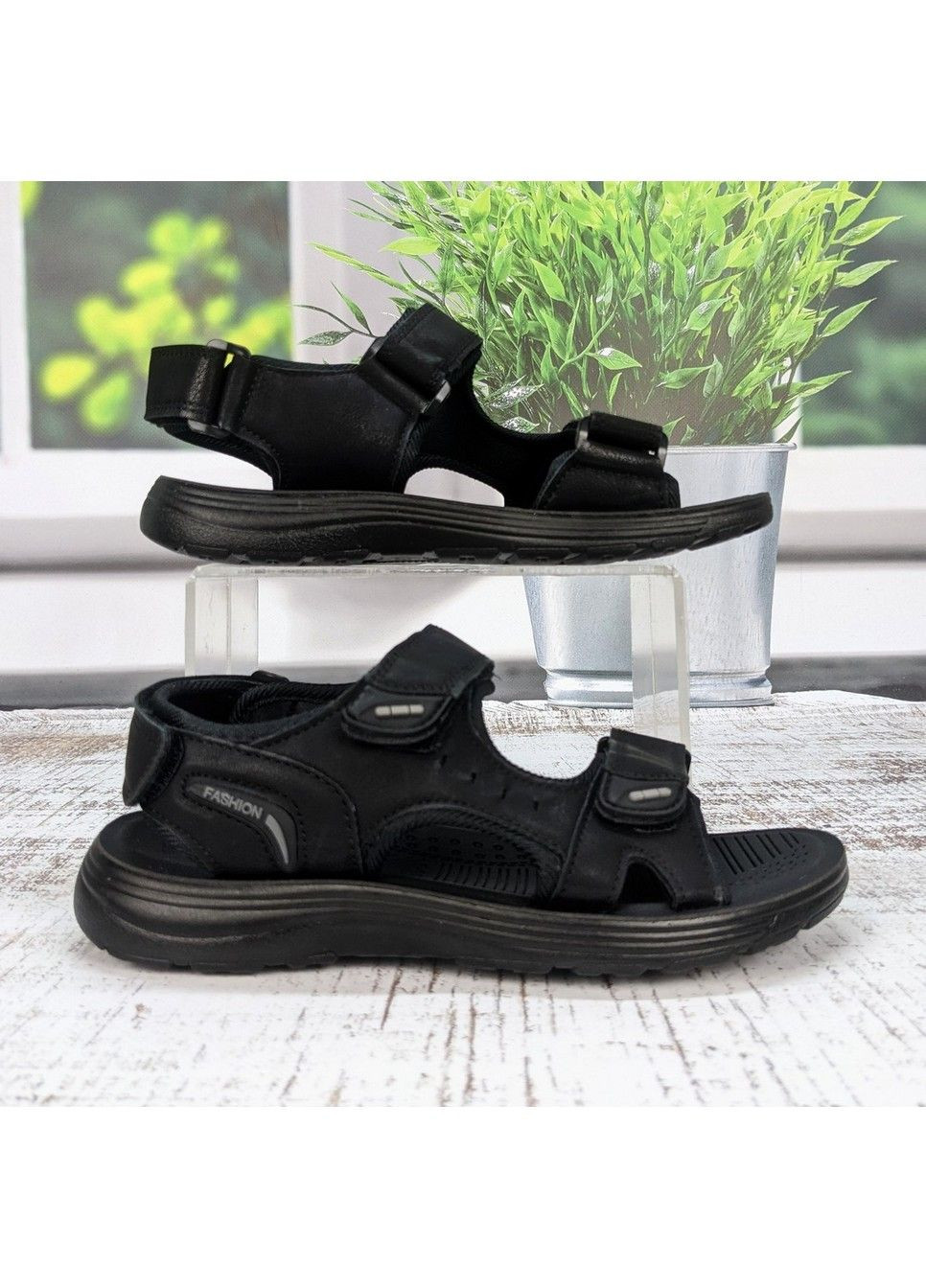 Черные повседневные босоножки детские для мальчика Maznlon на липучке