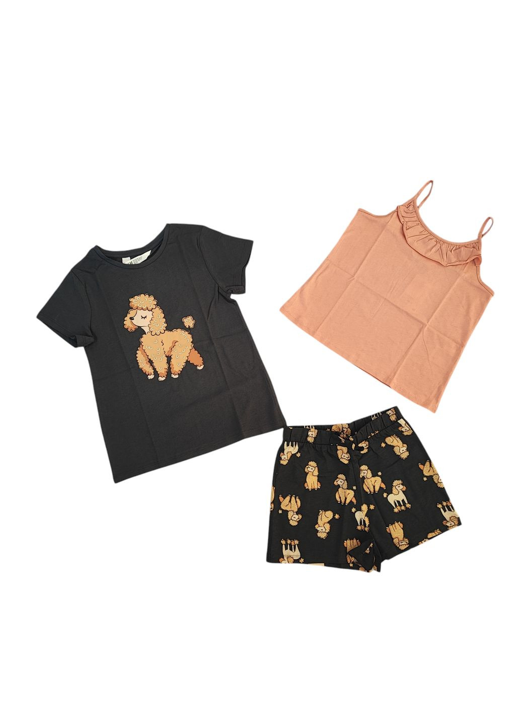 Комбинированный летний детский летний комплект (футболка+шорты+топ) для девочки 122-128 см разноцветный (250122061b) H&M